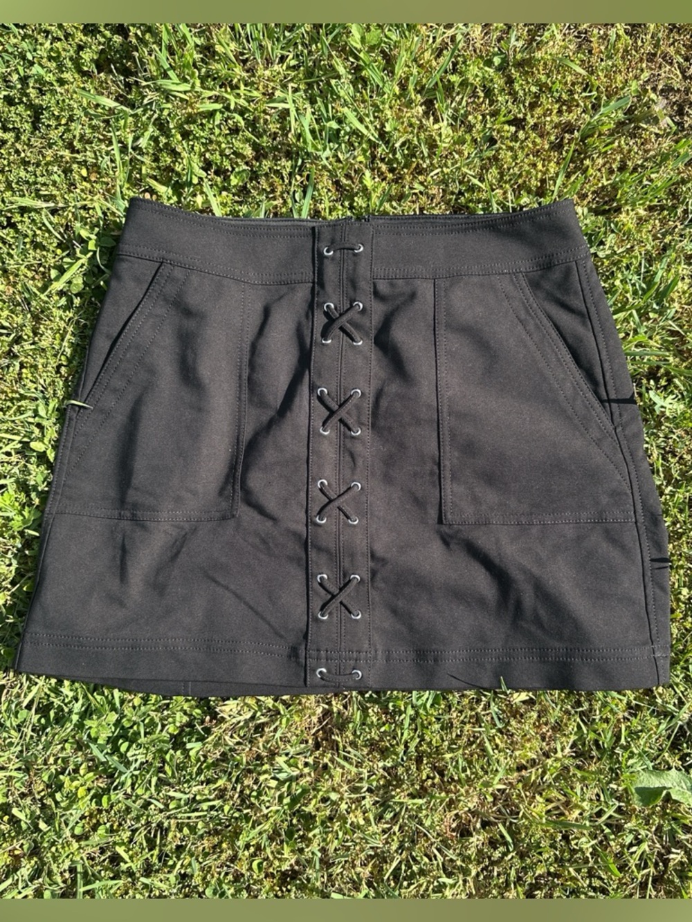 Express Black Lace-Up Front Mini Skirt
